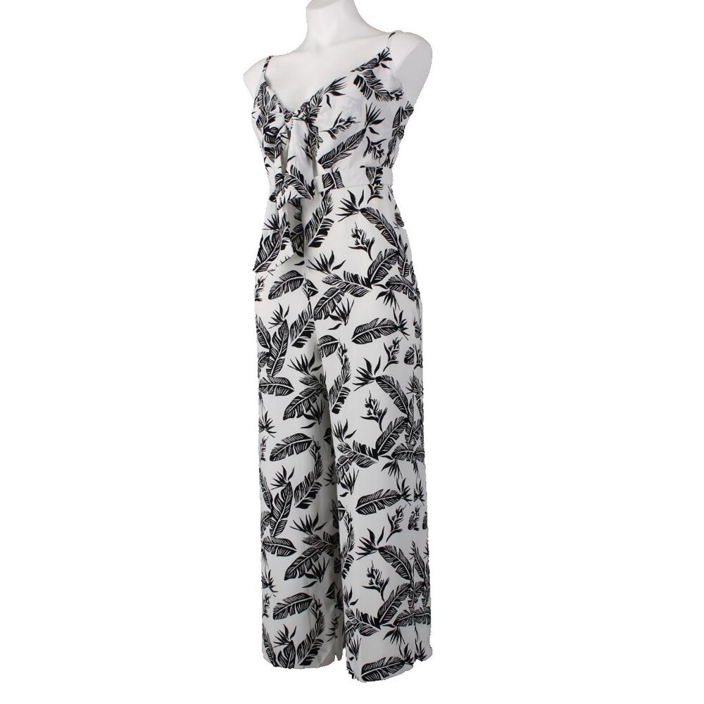 Jay Godfrey Jumpsuit Sz 6 White Black Printed Knot Front 100% Poly Jumpsuit - Picture 2 of 11